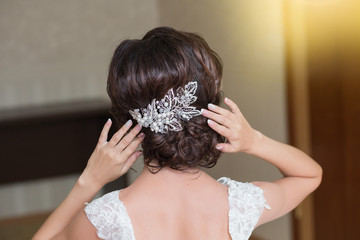 Naklejka premium Beautiful blonde bride's hairstyle,back view
