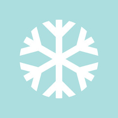 Simple flat snowflake icon, white on blue background