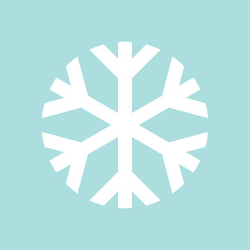 Simple flat snowflake icon, white on blue background