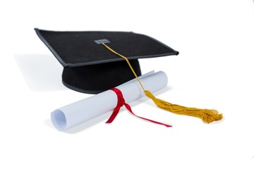 Black graduation cap with degree