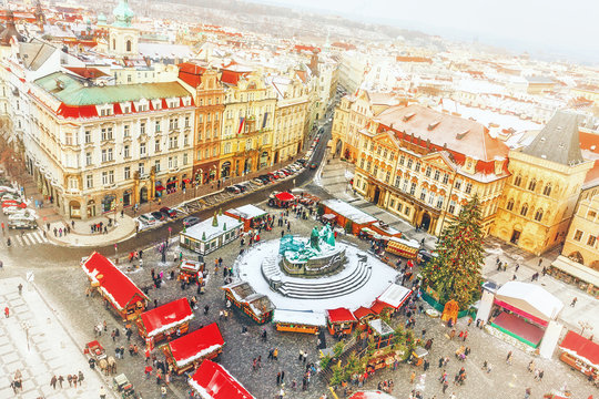 Prague, central city market square at Christmas time.