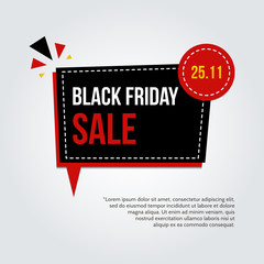 Modern, trendy black friday sale card, sticker, poster with speech bubble on gradient background. 