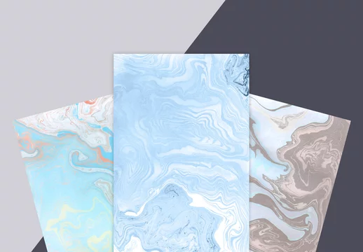 Three suminagashi marbled papers