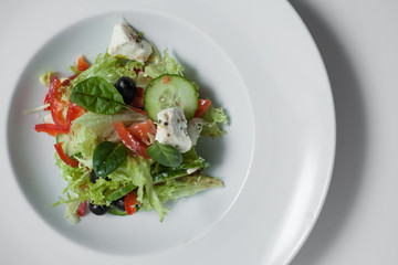 greek salad with cheese and olives isolated;