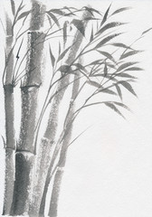 Original watercolor painting of bamboo forest on textured paper.