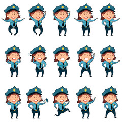Set of police women flat icons2