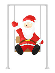 Santa Claus on a swing. Vector illustration in cartoon style isolated on white background.