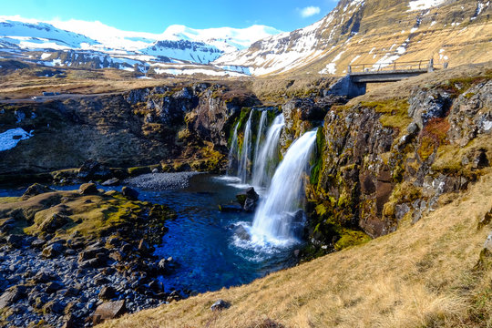 Kirkjufell Mountain and Krikjufellfoss Waterfall, Iceland © Puripat