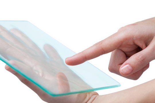 Hands pretending to use digital tablet