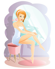 personal care / Young woman applying body lotion