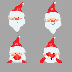 Vector Emoji Santa Clause cartoon Character Set Isolated on gray Background