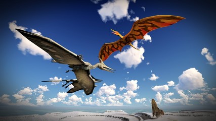 Flying pterodactyl over the land 3d illustration © satori