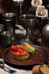 tartare with meat or fish and avocado