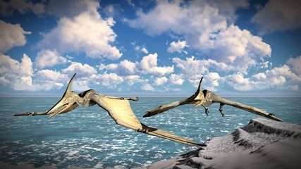 Flying pterodactyl over the land 3d illustration © satori