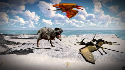 Flying pterodactyl over the land 3d illustration © satori
