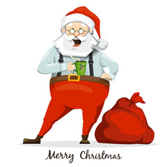 Santa Claus drinking coffee from a mug