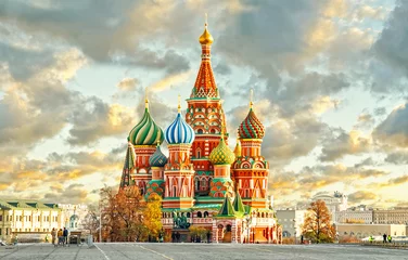 Crédence en verre imprimé Moscou Moscou, Russie, place Rouge, vue sur la cathédrale Saint-Basile