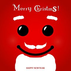 Christmas Smiley face with Moustache and beard. Merry Christmas. Happy New Year. Red smile poster. Vector illustration. Smiley vector. Smiley icon. Smiley background. Smiley wallpaper. Emoticon icon.