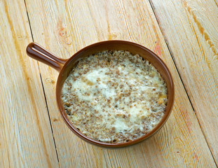 krupenik Russian dish. Casserole of buckwheat with cheese