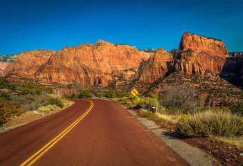 Riding on an open road winding through Southwest America