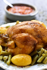 roast turkey with potatoes and french beans