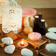 Spa background with candles and treatment