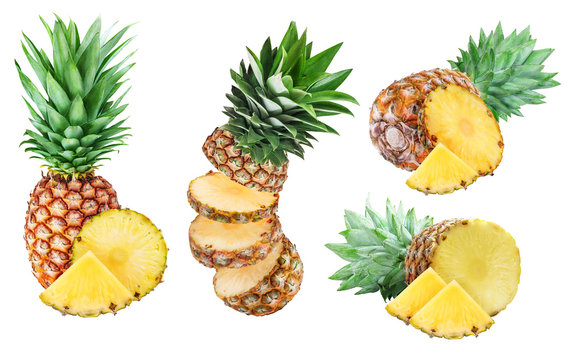 Set of pineapples isolated on white background