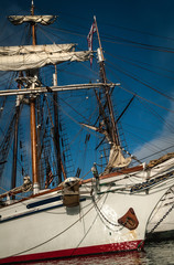 Sailing ship rigging at docks during tall ship festival in Dana Point California