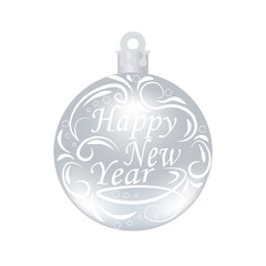 Christmas, New Year festive inscription on a silver ball beautiful. Wishing a Happy New Year. Christmas tree toy illustrations