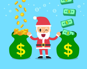 Santa claus earning money with money bags