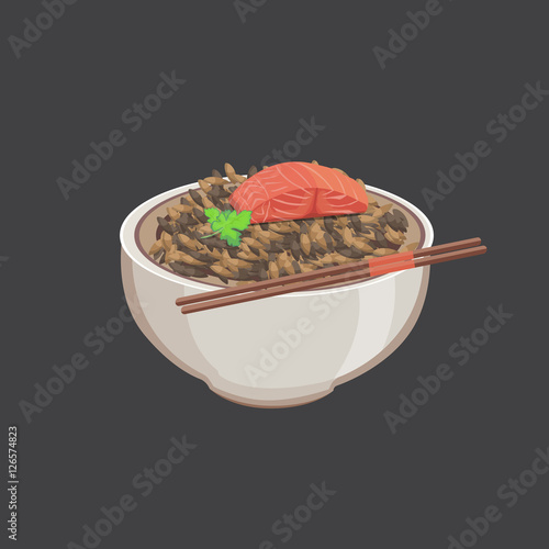 "Rice vector in bowl with fish salmon" Stock image and royalty-free