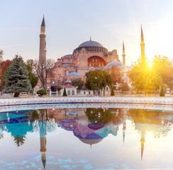 Naklejka premium Hagia Sophia in Istanbul. The world famous monument of Byzantine architecture. View of the St. Sophia Cathedral at sunrise