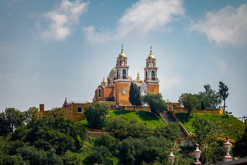 Fototapeta na wymiar Church of Our Lady of Remedies at the top of Cholula pyramid - Cholula, Puebla, Mexico