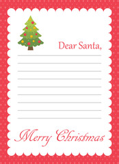 cartoon letter to santa with christmas fir tree