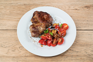 Grilled steak meat pork and vegetables
