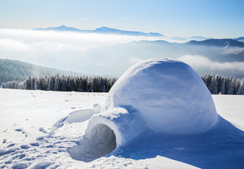  Igloo  the house of isolated tourist is standing on mountain.