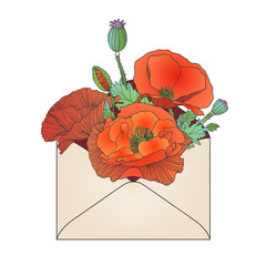 Envelope with red poppy flowers