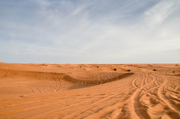 Fototapeta na wymiar Spuren im Sand der Wüste