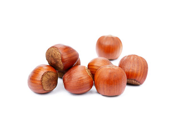 Obraz premium Group healty hazelnuts isolated on white background