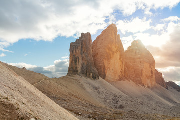 Tre Cime di Lavaredo in beautiful surroundings in the Dolomites in Italy, Europe (Drei Zinnen)