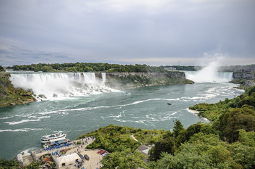 panoramic view of American and Canadian Niagara Falls, Ontario, Canada