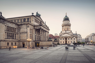 Naklejka premium French Cathedral (Franzoesischer Dom) and Konzerthaus located on the Gendarmenmarkt in Berlin, Germany, Europe, vintage filtered style