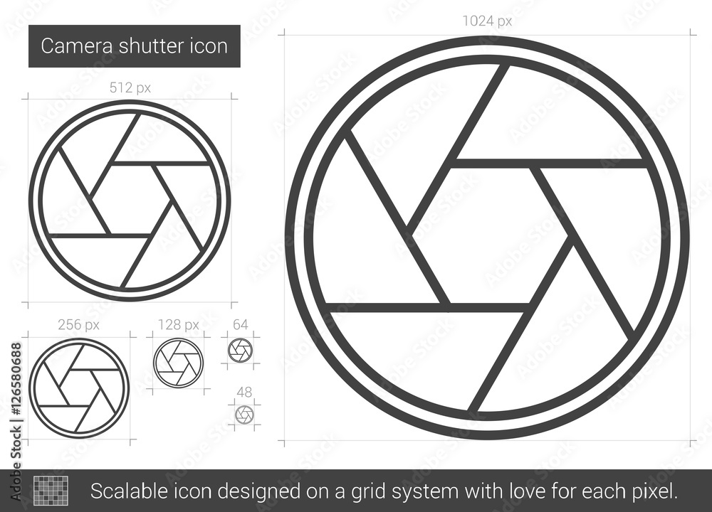 Poster camera shutter line icon.
