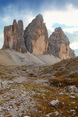 Tre Cime di Lavaredo in beautiful surroundings in the Dolomites in Italy, Europe (Drei Zinnen)