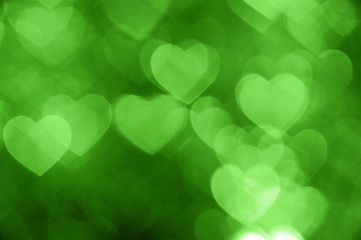 green heart bokeh background photo, abstract holiday backdrop