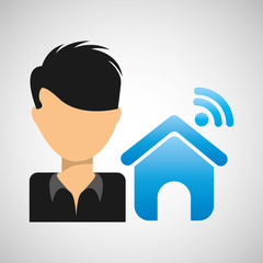 guy cartoon wifi home vector illustration eps 10