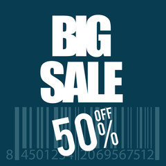Naklejka premium big sale icon with bar code in white illustration