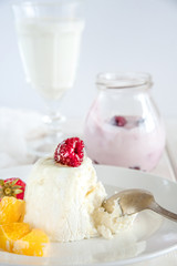 sweet breakfast with ice cream and berries close up
