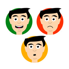 Avatars with emotions: positive, anxious and negative. Vector isolated image. The style flat. The color of the traffic light: green, yellow, red. Unique works for Your business.