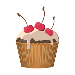 sweet cupcake dessert with cherry over white background. colorful design. vector illustration